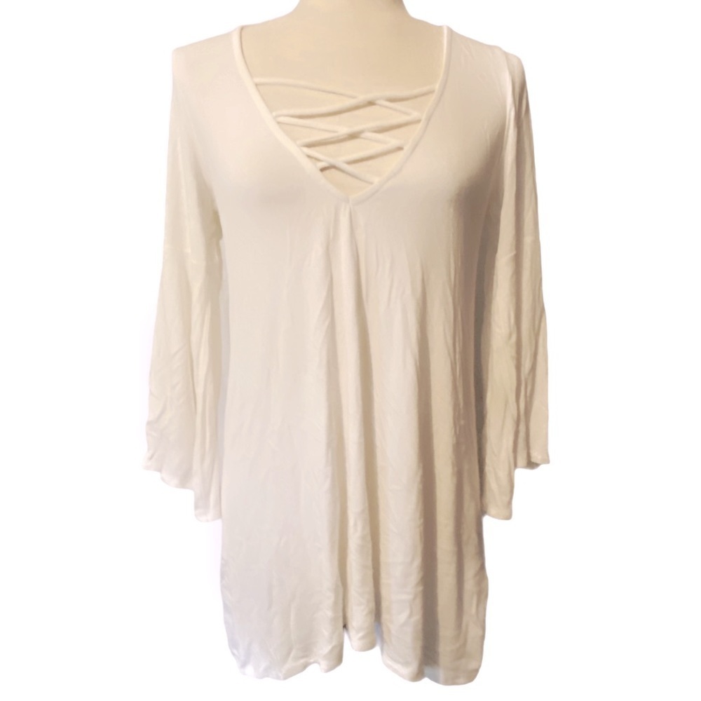 Urban Outfitters Ecote Bonita Plunge Tunic Top Ivory Size Small‎ Boho Festival